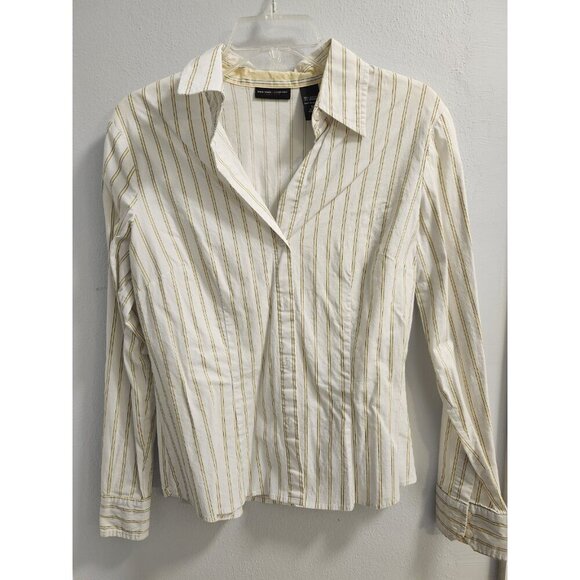 Womens New York Company Yellow Stripe Casual Button Down Blouse Shirt Medium - Picture 1 of 8